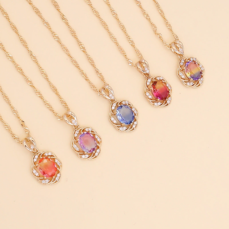 Wholesale Multi-color Diamond Sunflower Necklace